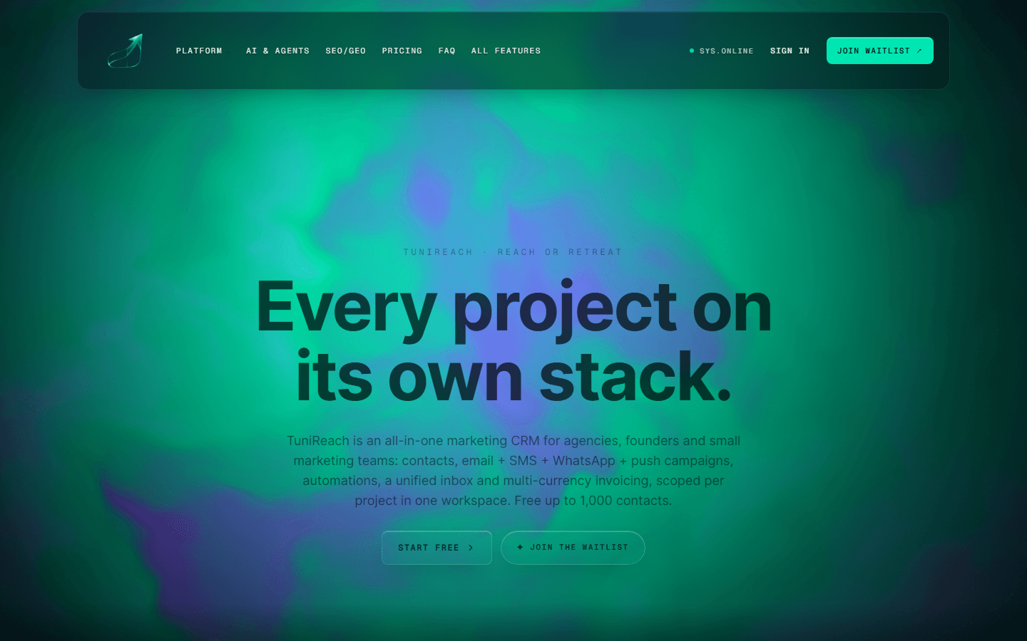 TuniReach homepage