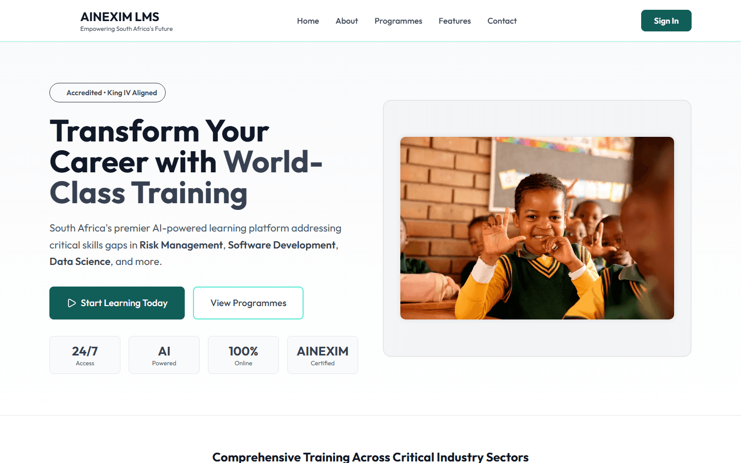 AINEXIM LMS homepage